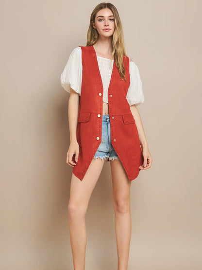 Rust Suede Midi Vest