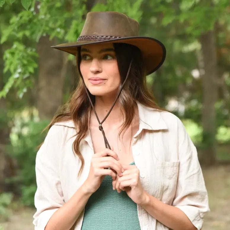 Crushable Leather Outback Hat-Bomber Brown