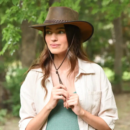 Crushable Leather Outback Hat-Bomber Brown