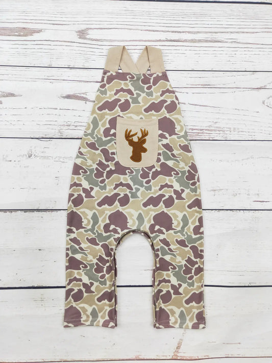 Baby Boy Camouflage Deer Applique Jumpsuit