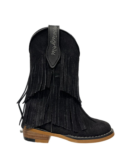 2 Layer Fringe Toddler Boot in Black