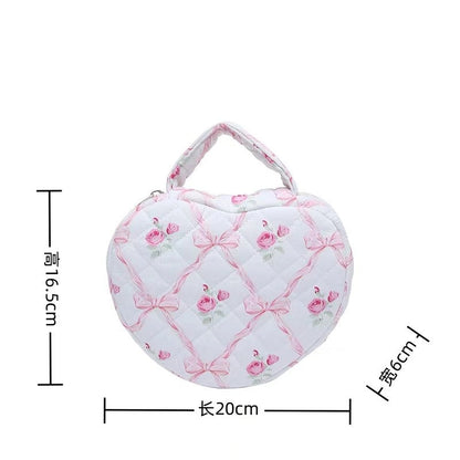 Floral Cotton Quilted Heart Shaped Cosmetic Bag