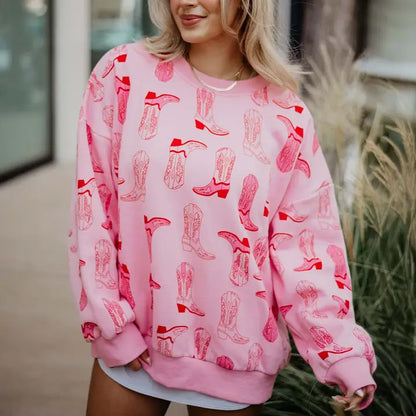 Light Pink Western Boot Print Sweatshirt