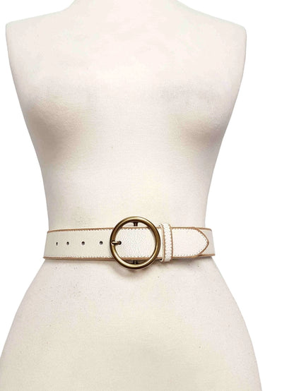 Vintage Leather Belt with Distress Burnish Edge - Cream
