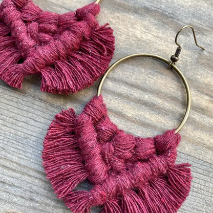 Square Knot Earrings - Burgundy & Bronze