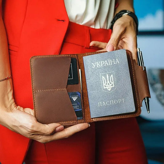 Leather Passport Cover w/ Pen Holder