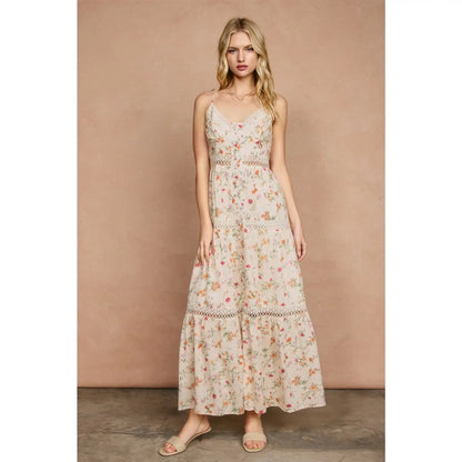 Honey Poppy Rose Lace Tiered Maxi Dress