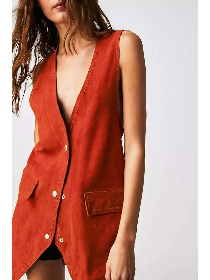 Rust Suede Midi Vest