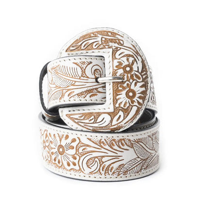 High Desert Women's Hand Tooled White Leather Belt