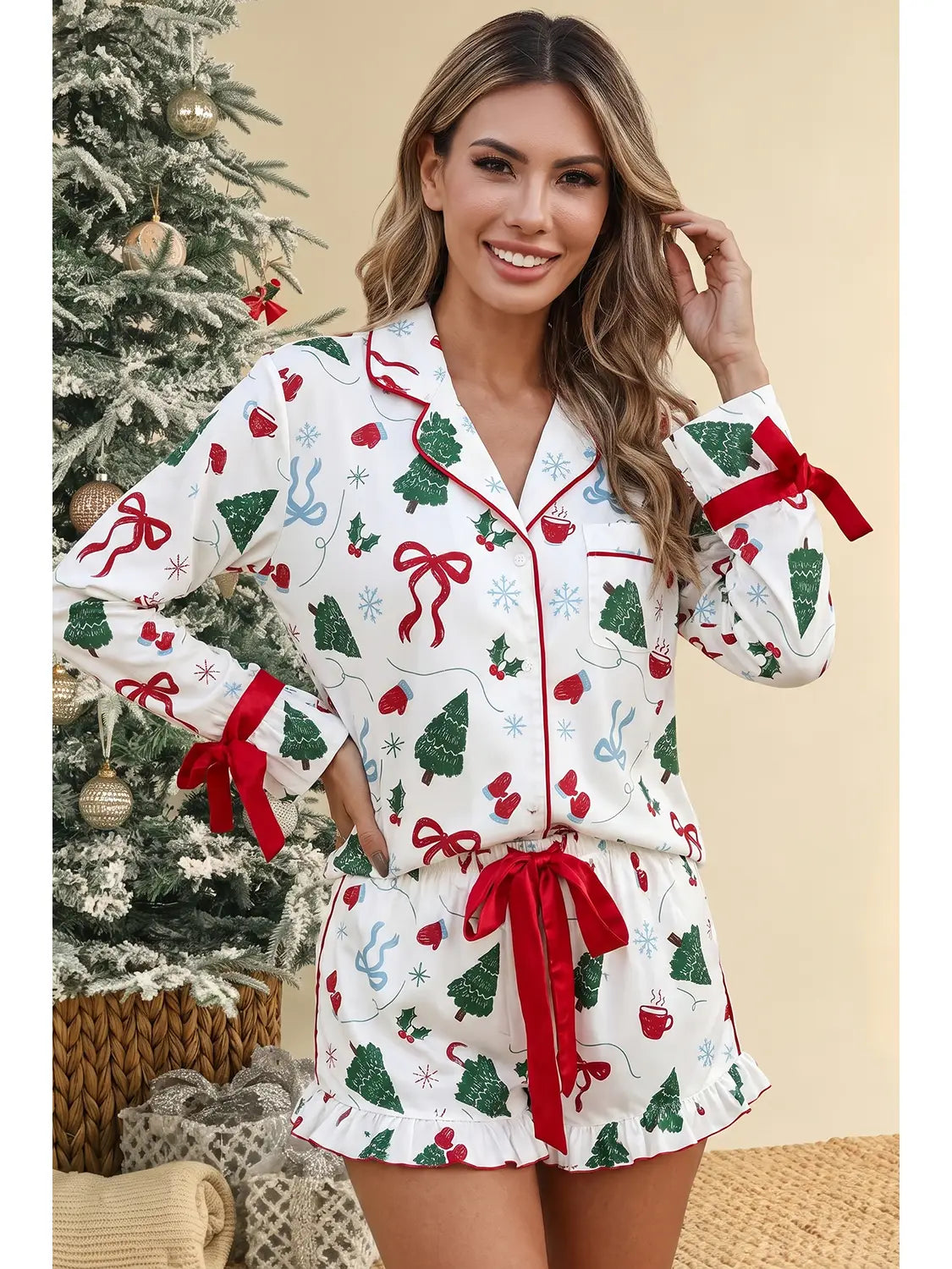 Christmas Ruffle Sleeve Lounge Set