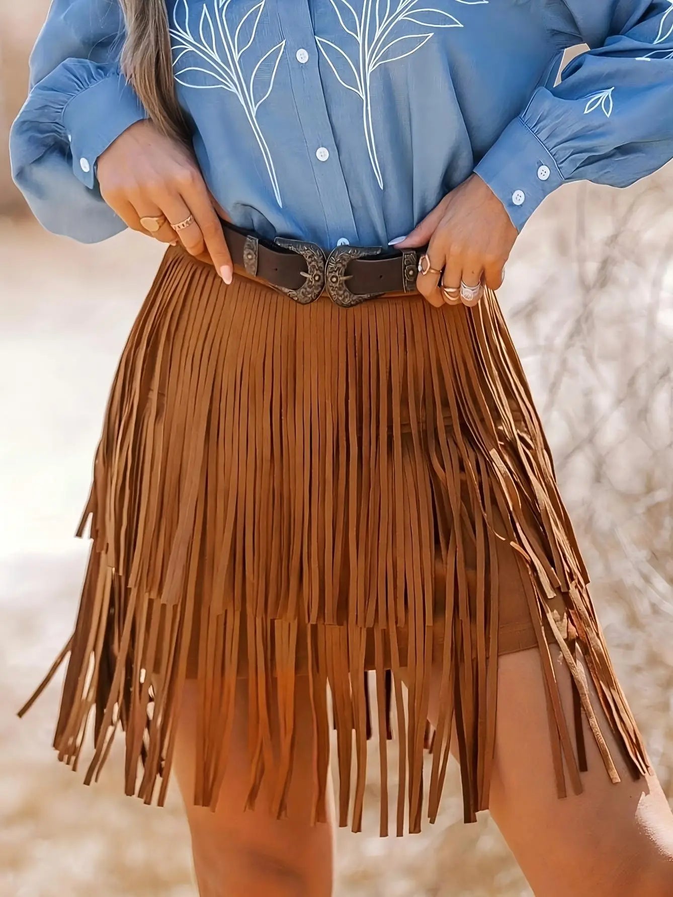 Retro Western Fringe Mini Skirt