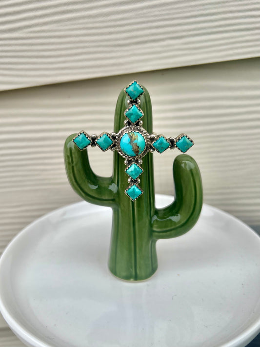 HADA Navajo Kingman Turquoise 9-Stone Ring - Adjustable!