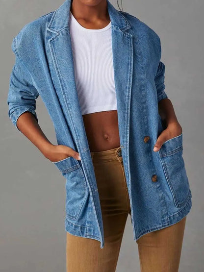 Washed Denim Lapel Jacket