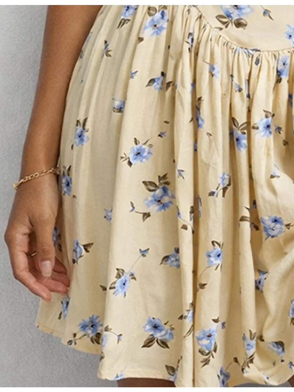 Boho Floral Lace Trim Ruched Mini Dress