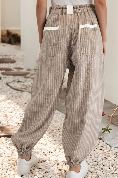 Striped Drawstring Cargo Jogger Pants