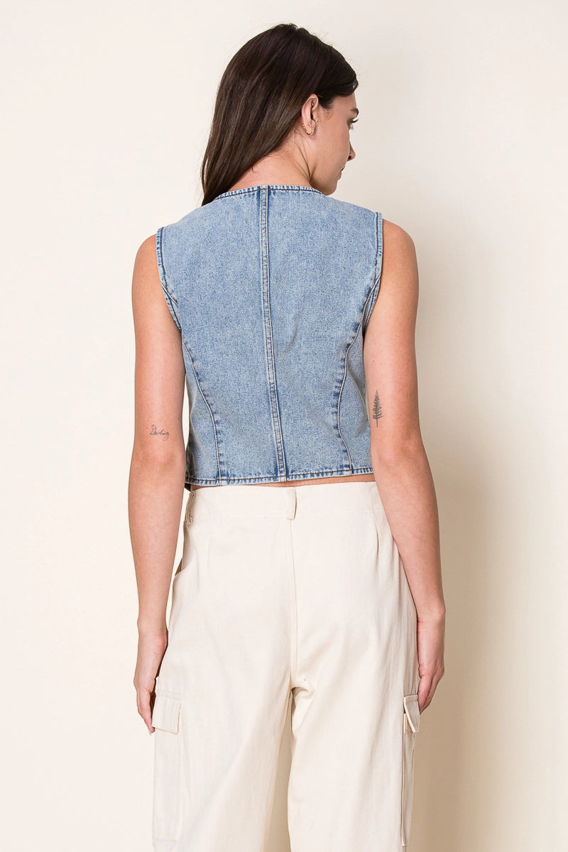 Denim Button Up Fitted Vest