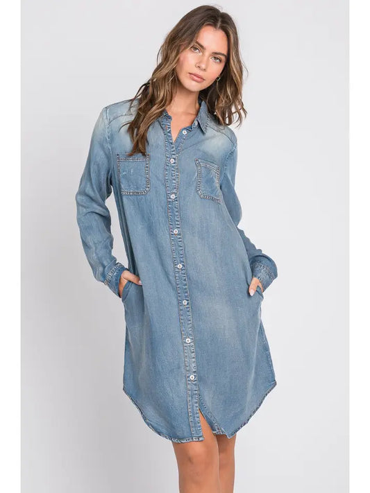 Washed Denim Shirt Dress