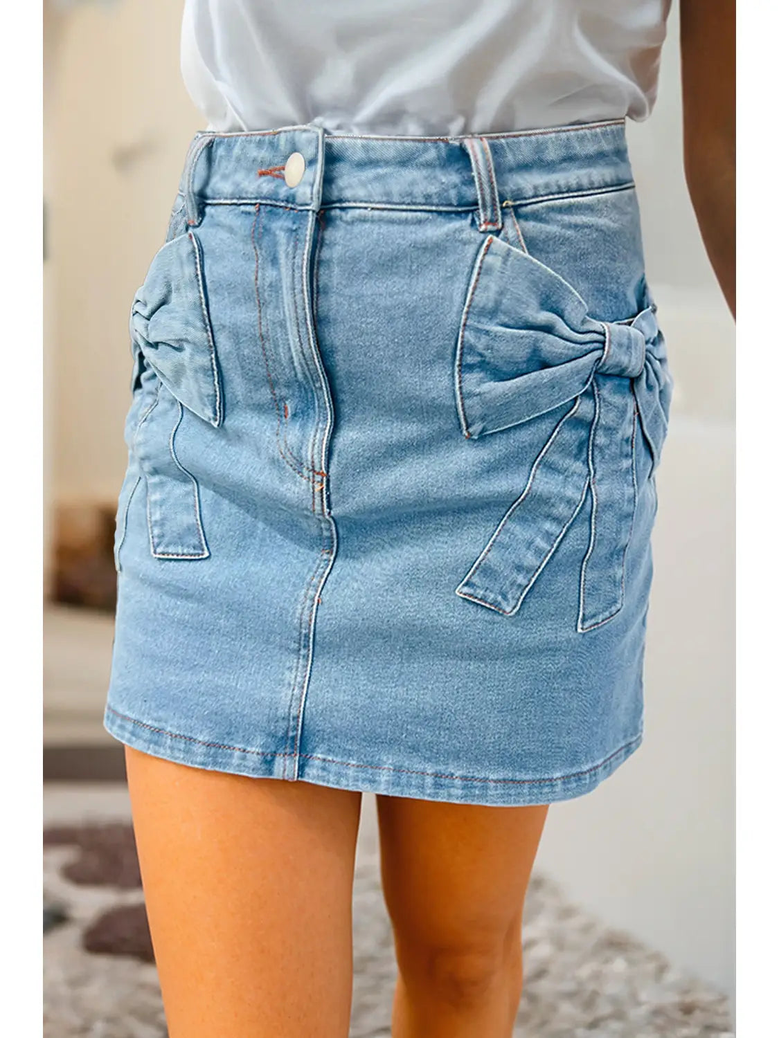 Bowknot High Waist Denim Skirt