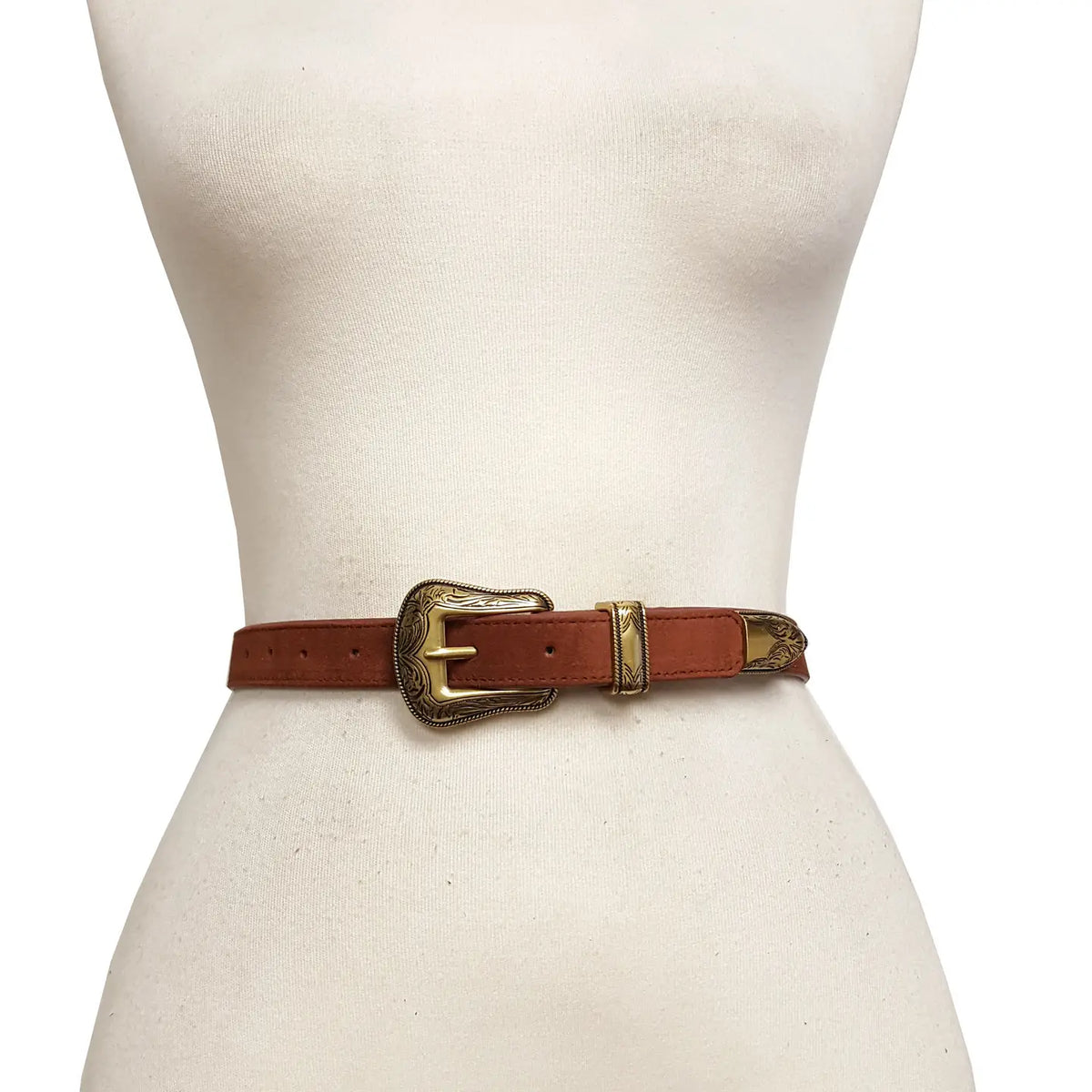 Genuine Suede Leather Belt w/ Western Buckle
