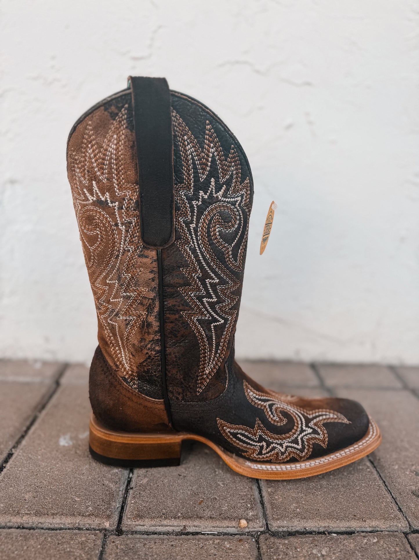 Corral Brown Flames Lamb Embroidery Square Toe Boot