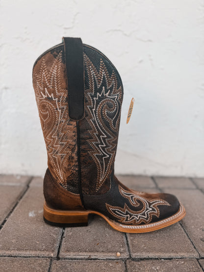 Corral Brown Flames Lamb Embroidery Square Toe Boot