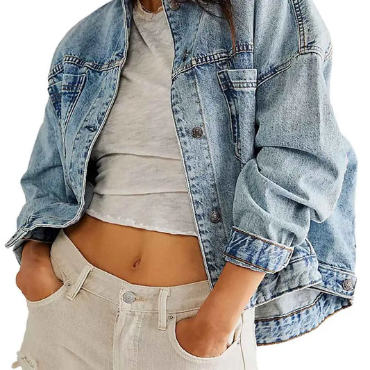 Trendy Loose Denim Button Up Jacket