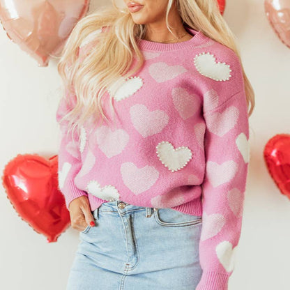 Pearled Heart Valentine's Sweater