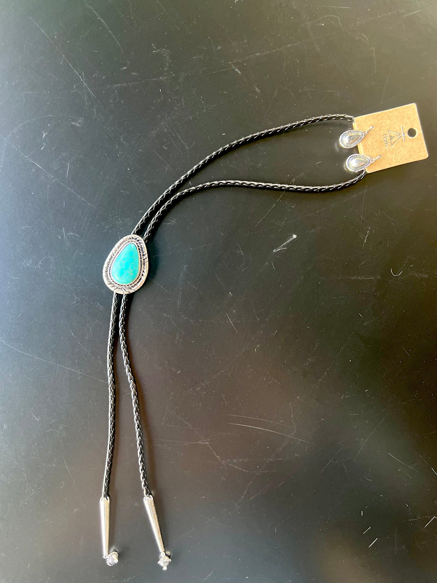 Large Turquoise Pendant Bolo Tie Necklace