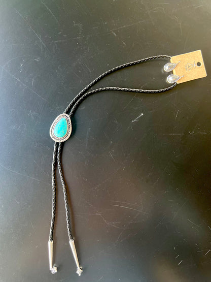 Large Turquoise Pendant Bolo Tie Necklace