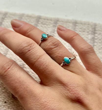 Tiny Oval 3 Prong Sterling Turquoise Ring