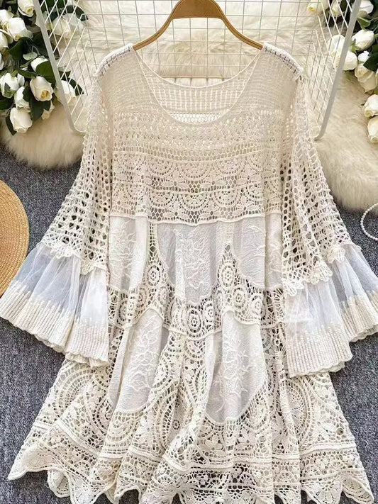Elegant Crochet Lace Dress Tunic