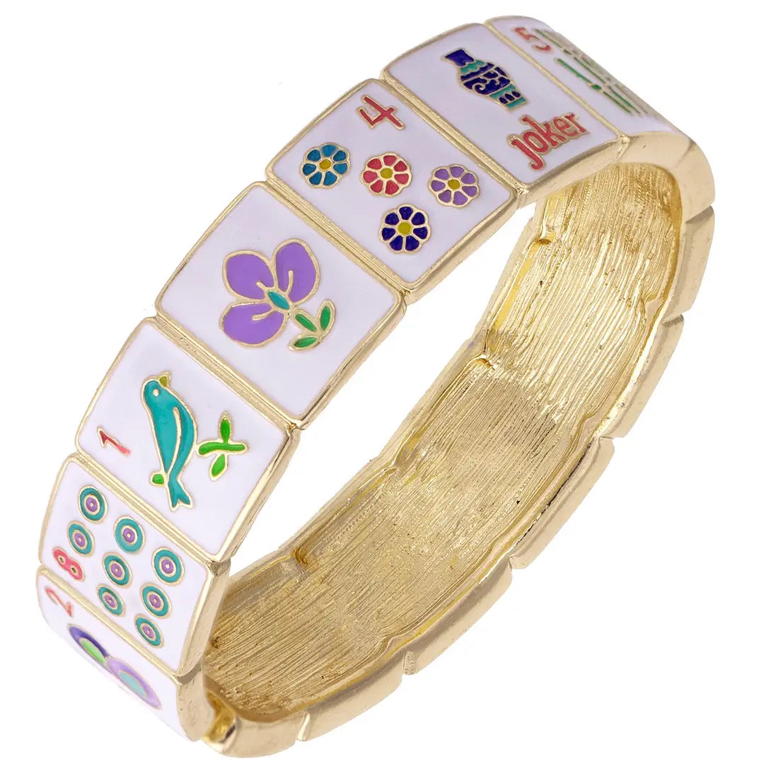 Mahjong Enamel Hinge Bangle Bracelet