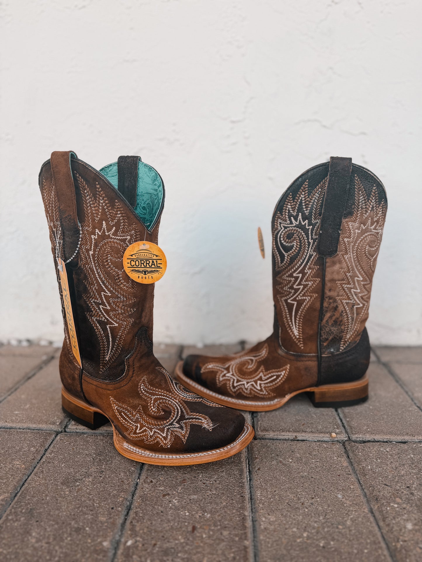 Corral Brown Flames Lamb Embroidery Square Toe Boot
