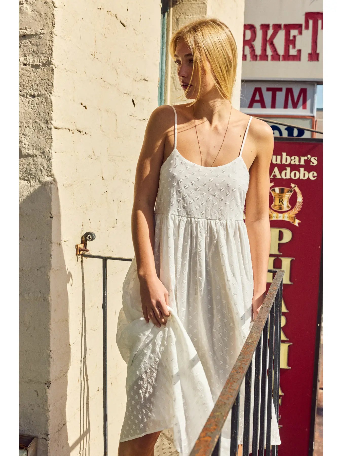 Embroidered Cotton Adjustable Midi Dress