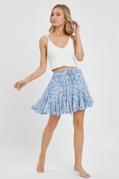 Floral Blue Mini Skirt
