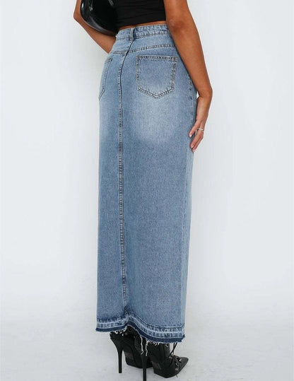 Maxi Front Slit Denim Skirt