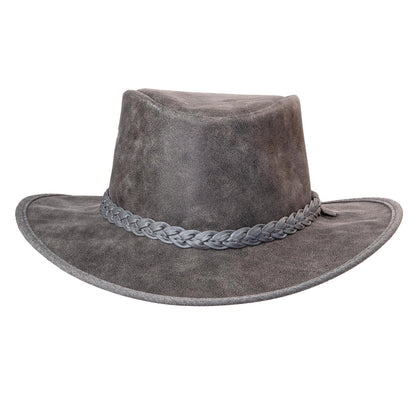 Leather Crushable Outback Hat - Bomber Grey