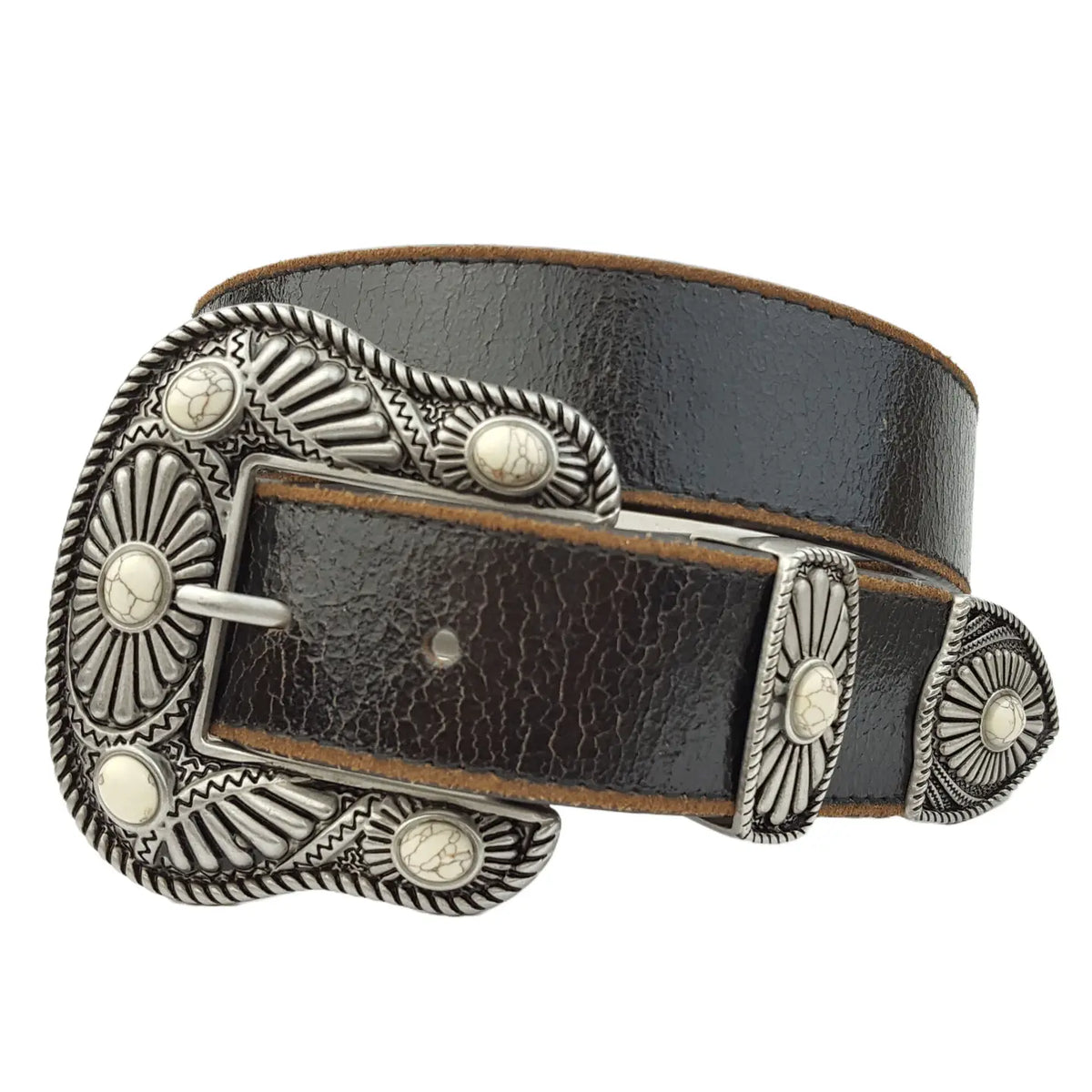 Vintage Black Leather Belt w/ Western Buckle