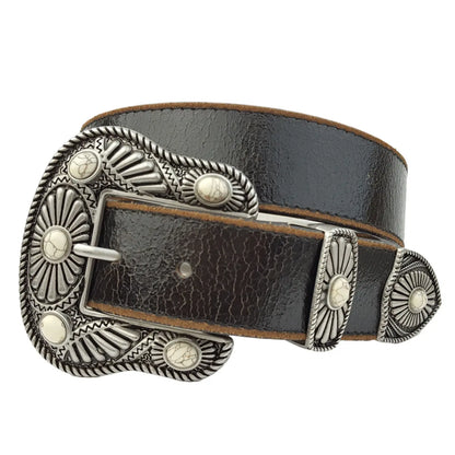 Vintage Black Leather Belt w/ Western Buckle