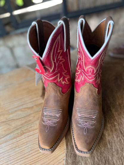 Justin Kids Whinny Brown/Pink Water Buffalo Boot