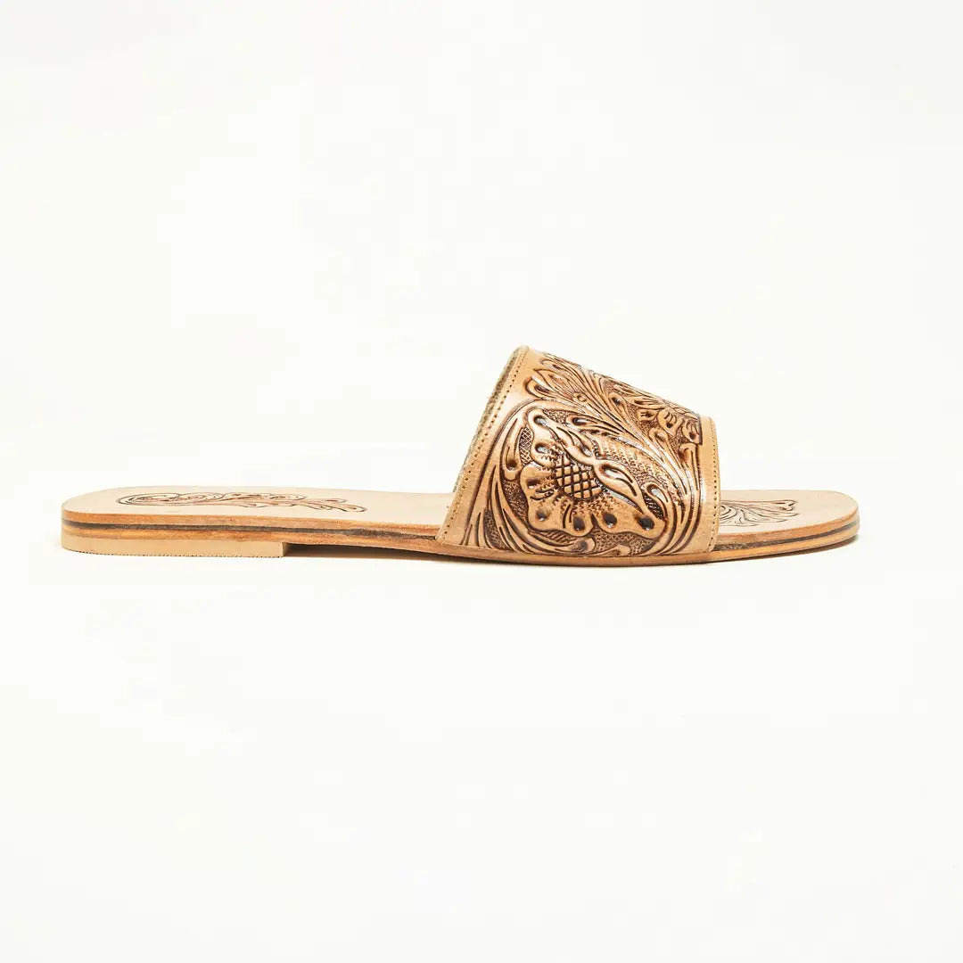 Cactus Lace Handtooled Leather Sandals in Charred Brown