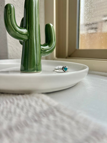 Dainty Heart Handmade Sterling Turquoise Ring - Size 7