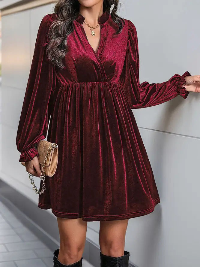 Red Velvet Long Sleeve Dress