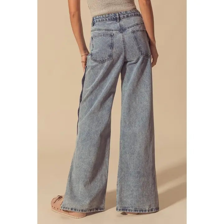 90's Straight Leg Denim Pants w/ Button Detail