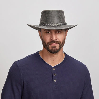 Leather Crushable Outback Hat - Bomber Grey