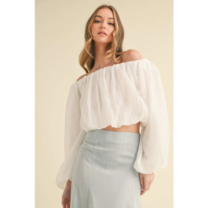 Off-Shoulder Long Sleeve Textured Blouse