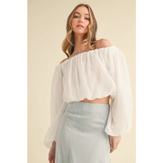Off-Shoulder Long Sleeve Textured Blouse