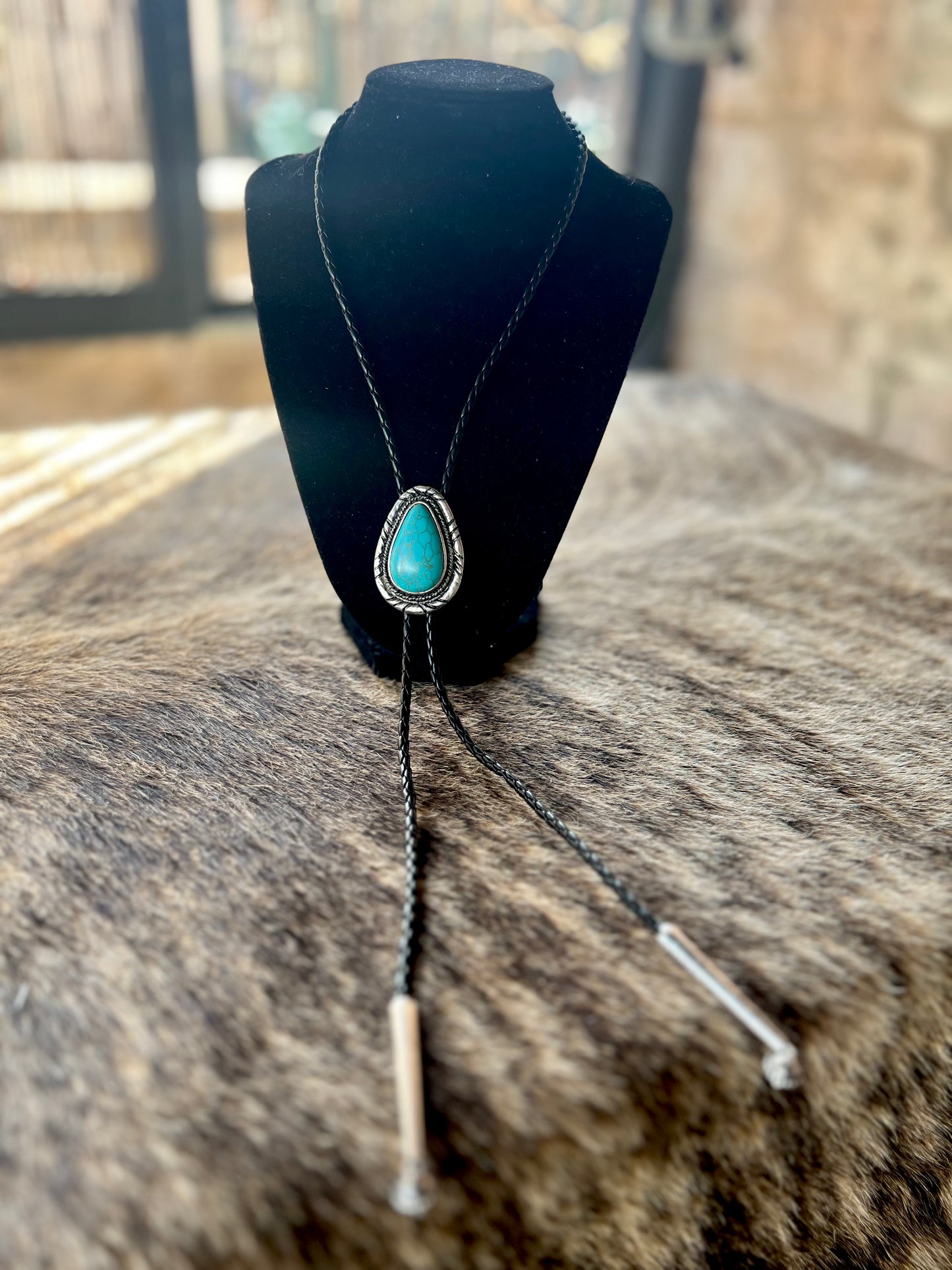 Large Turquoise Pendant Bolo Tie Necklace