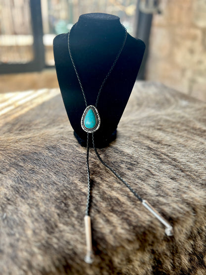 Large Turquoise Pendant Bolo Tie Necklace
