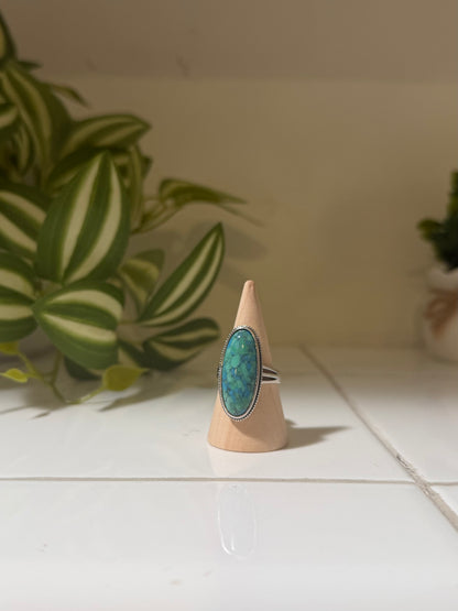 Sterling Silver Handmade Elongated Oval Turquoise Ring - Size 7